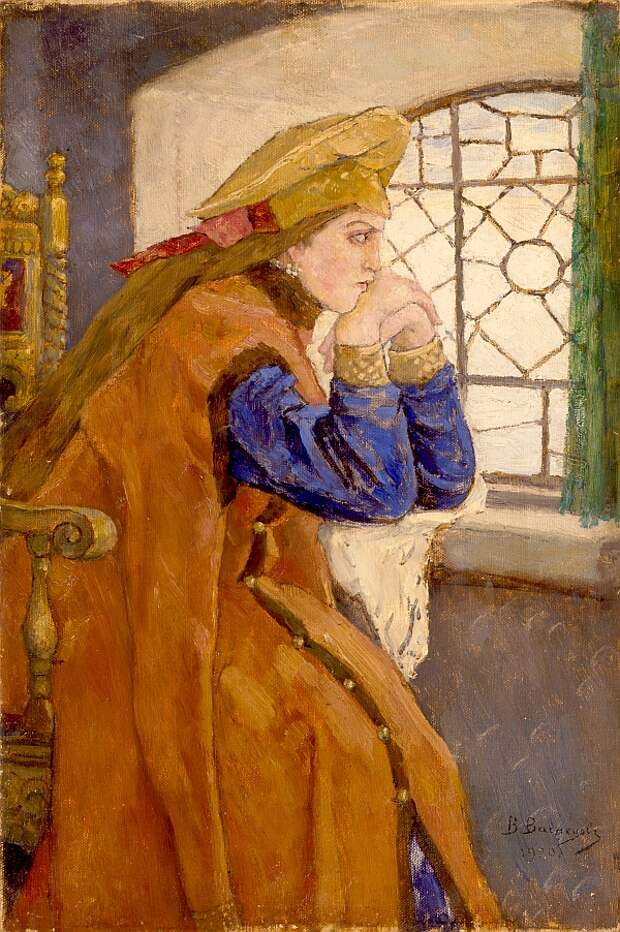 В. Васнецов. Царевна у окна. 1920 г. Холст, масло. 56,5-38 см.Челябинск. В. Васнецов. Царевна у окна. 1920 г. Холст, масло. 56,5-38 см.Челябинск.