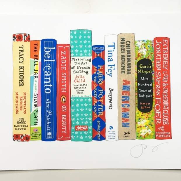 But lucky for us, Ideal Bookshelf, an online portal for Jane Mount's beautiful book drawings, is here to help us out.