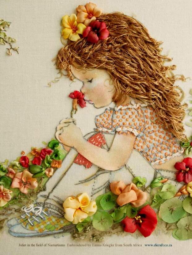 2-juliet-in-the-field-of-nasturtiums-embroidered-by-emma-kriegler-close-up-detail: 