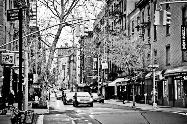 Black and White Village Scene