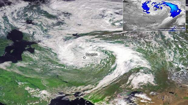 «Роскосмос» показал снимок принесшего ливни в Москву циклона «Корнелиус»