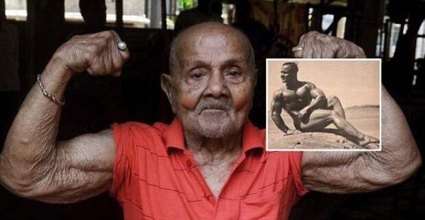 Манохар Айч ( на фото 100 лет). бодибилдинг, демотиваторы, мышцы, спорт, спортсмены, факты