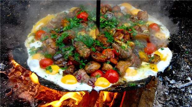 Походная тарелка Походная тарелка еда, костер, мясо, тарелка