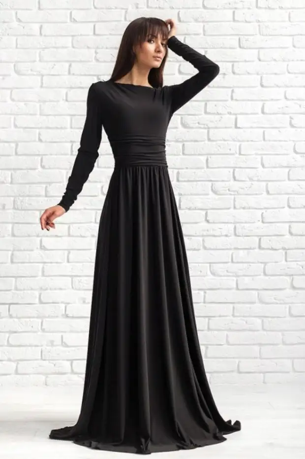 Черные платья в пол с рукавами
