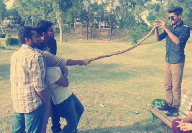 This human, who is also a selfie-stick.