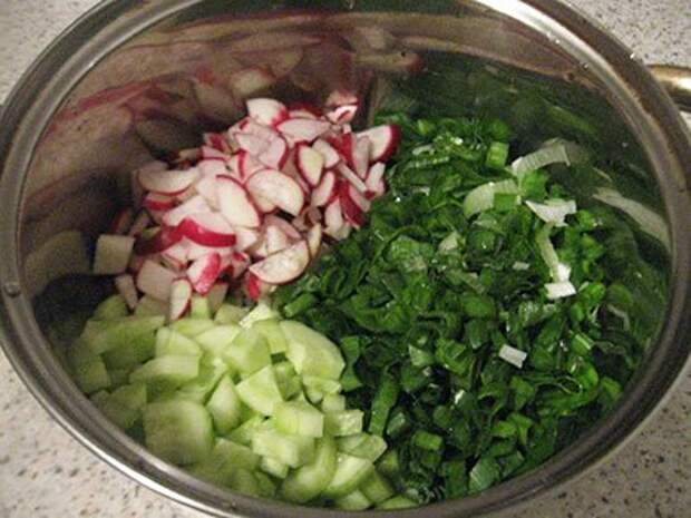 Окрошка мясная на сыворотке с горчицей Окрошка мясная на сыворотке с горчицей