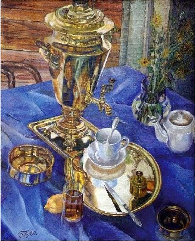 Натюрморт с самоваром. (1932г.) (Саратовский Художественный Музей им. Радищева). Автор: Кузьма Петров-Водкин.