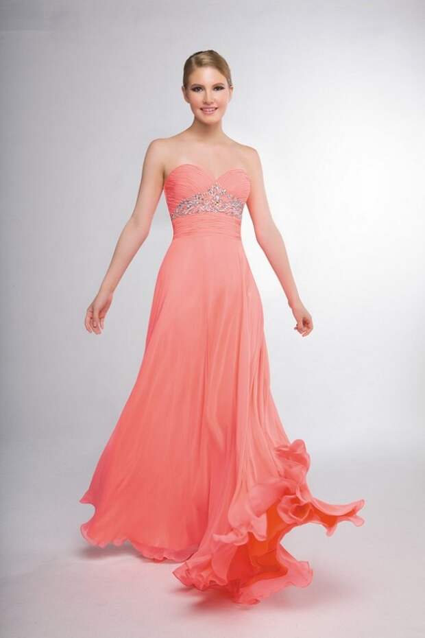 long coral bridesmaid dresses