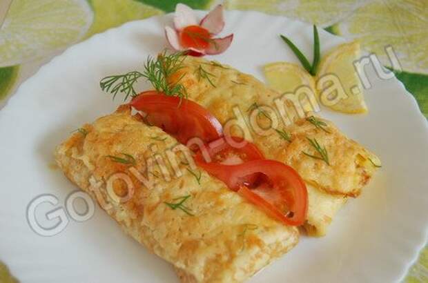 рецепт Яичные блинчики с курицей и грибами
