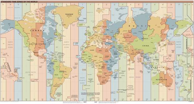 Карта часовых поясов в мире. Всего их 24, и каждый отстаёт от соседнего на час. И это постоянно вызывает проблемы, ведь нужно согласовывать всё: начиная от звонков и заканчивая грузоперевозками