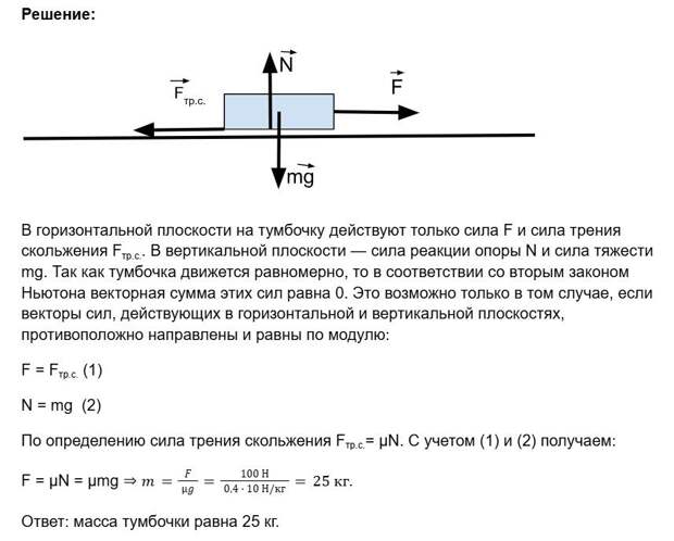 Решение задачи по силе трения скольжения