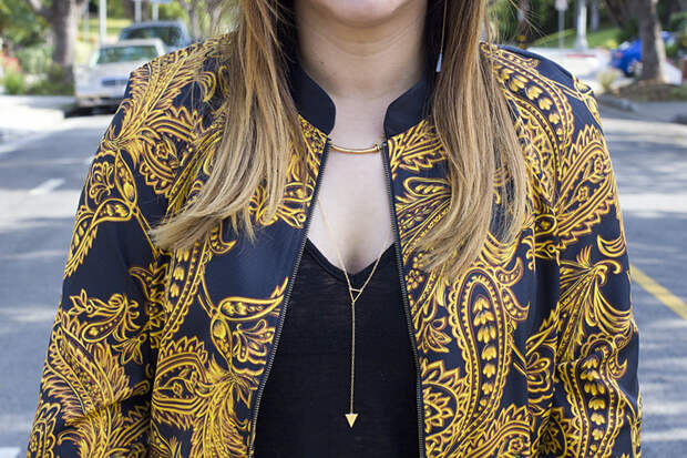 Simply-Stylist-black-pants and gold jacket