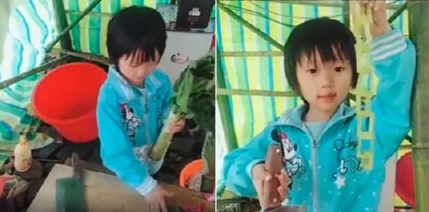 Не для забавы: 6-летняя девочка, которую бросила мать, виртуозно владеет огромным ножом