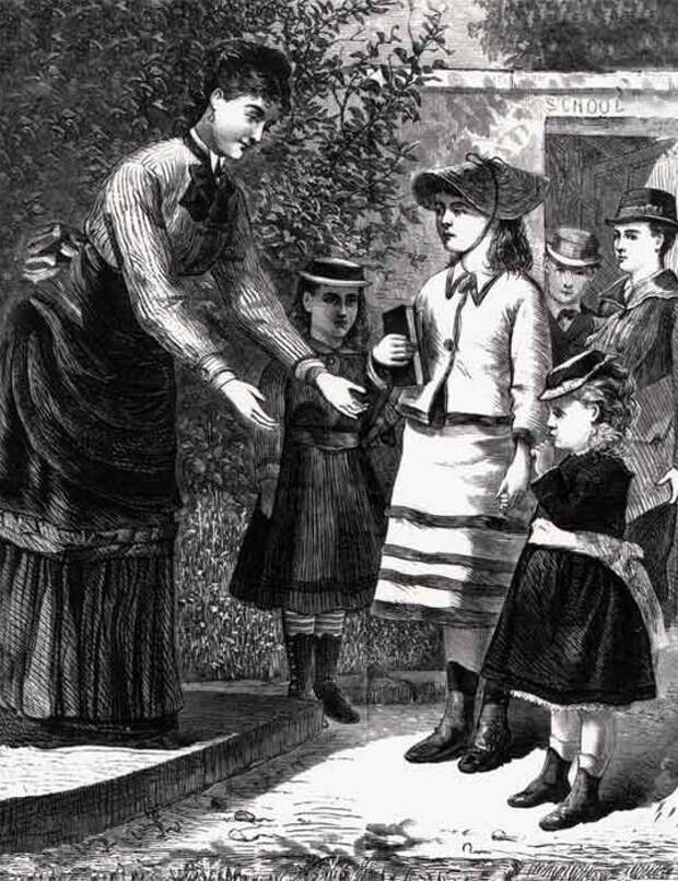 Гравюра XIX века: школьная учительница