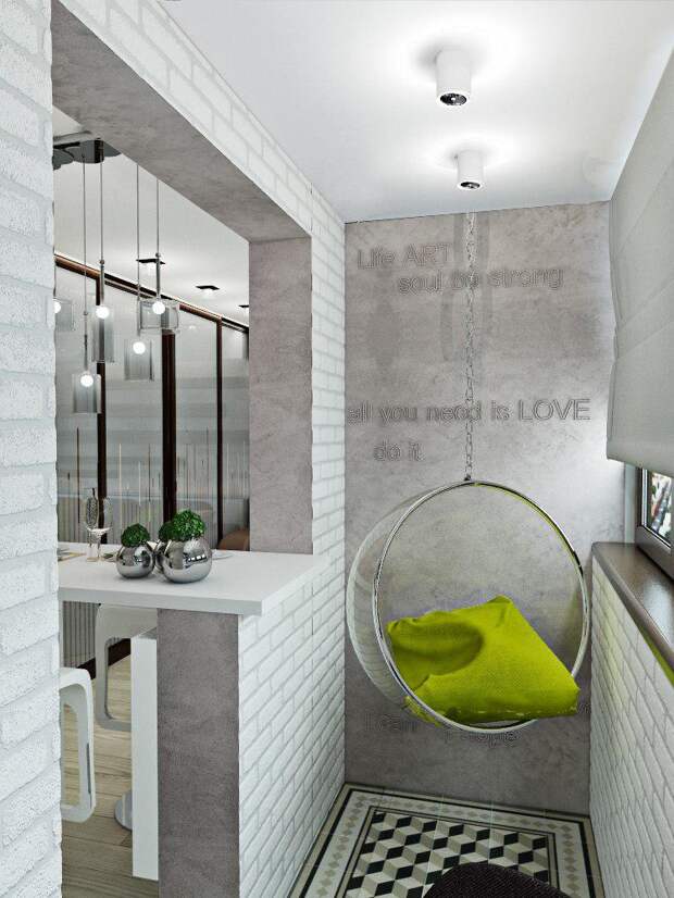 Дизайн квартиры для холостяка, подвесное кресло на балконе