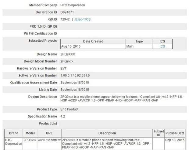 HTC One A9 сертифицирован в Bluetooth SIG