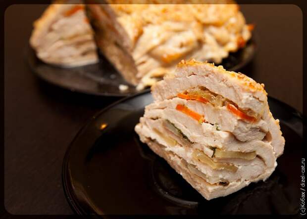 Курица, запечённая слоями