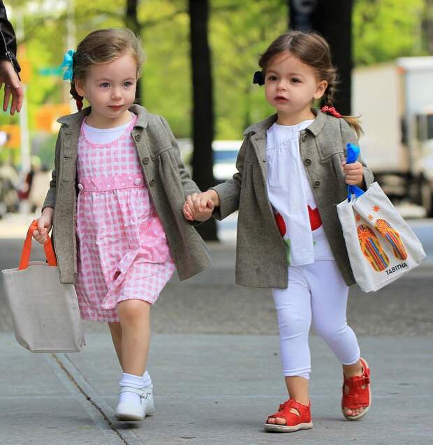 Marion Loretta Broderick and Tabitha Broderick carry monogrammed bags to school in NYC