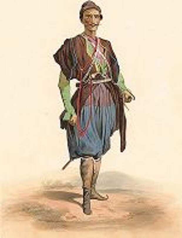 Тушин -- грузин из Тушетии. "Costumes du Caucase", л. 42, Париж, 1840-е гг. 