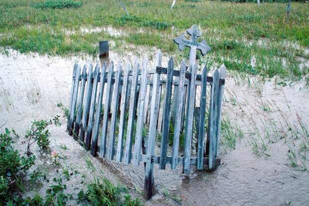 Wind, water, and melting permafrost are already affecting the island's graves.