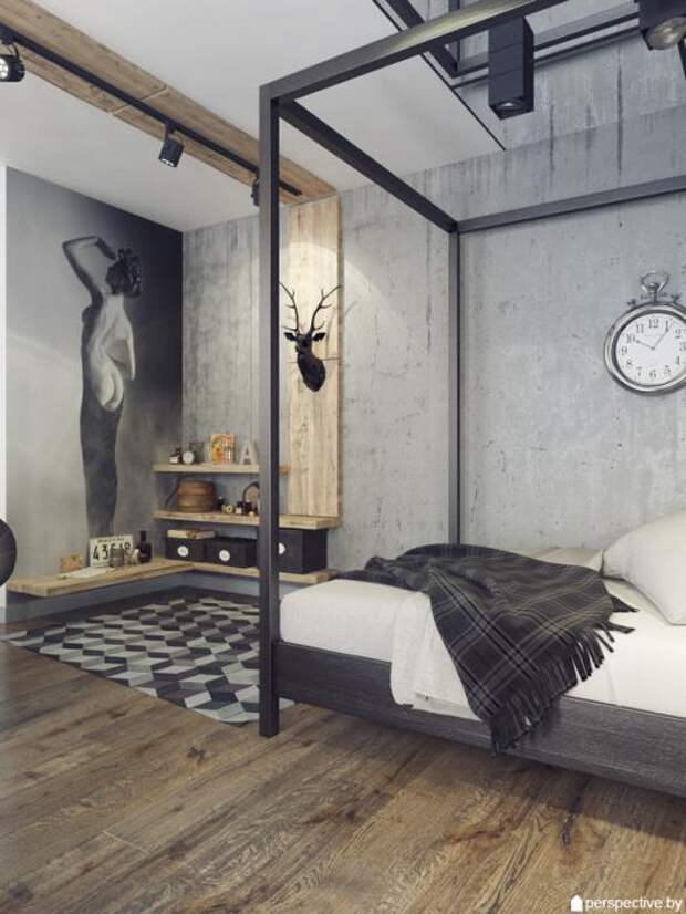 Интерьер зонирование, кровать в квартире-студии, ЖК Рупасовский