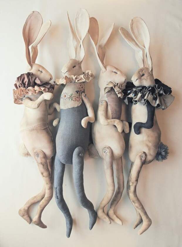 Textile Hare Dolls By Mister Finch: 
