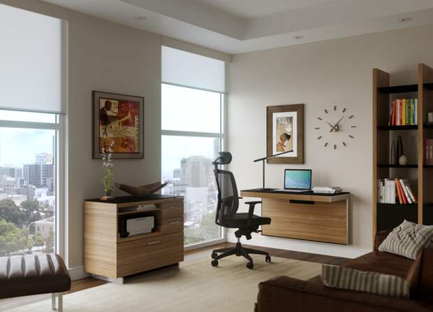Домашний офис, компактный письменный стол на стене