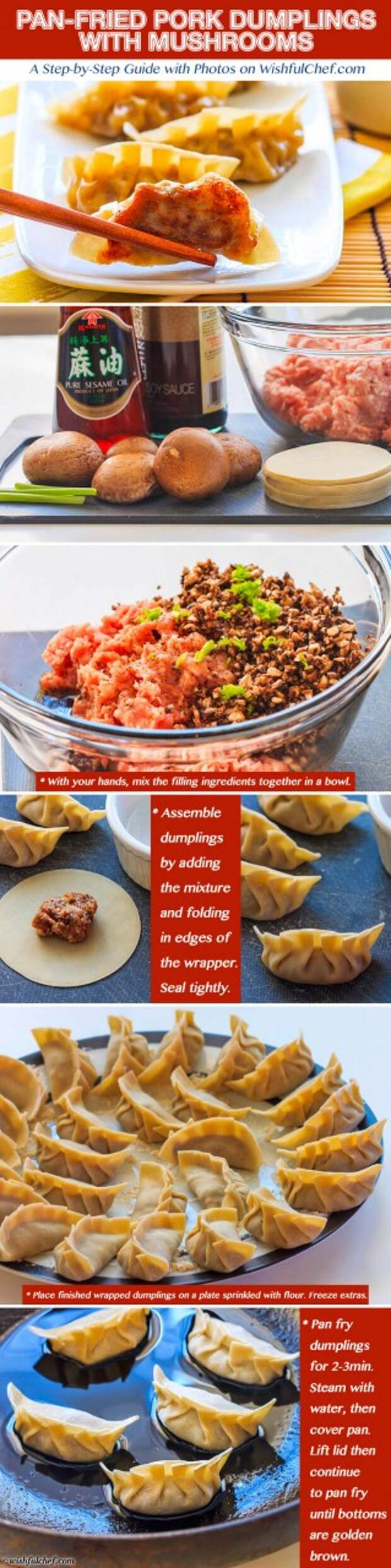 Жареные пельмени со свининой и грибами