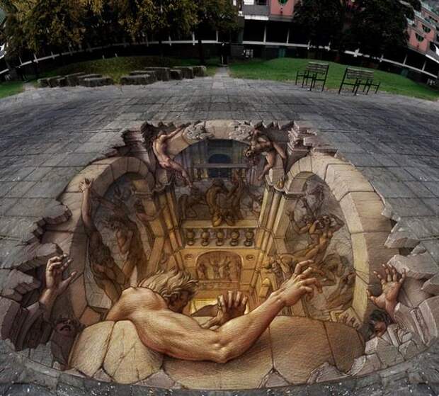 Реалистичные 3D рисунки на асфальте фото