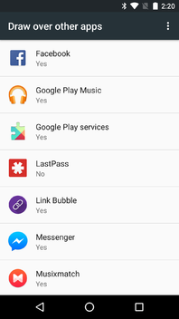 Список Floating App в системе
