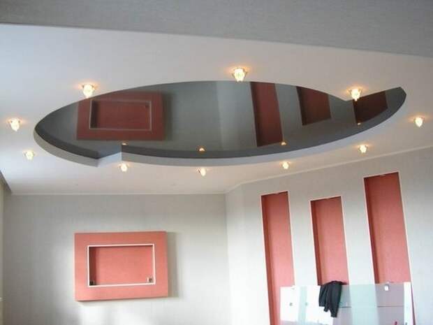 Необычный дизайн натяжного потолка в ванной комнате фото