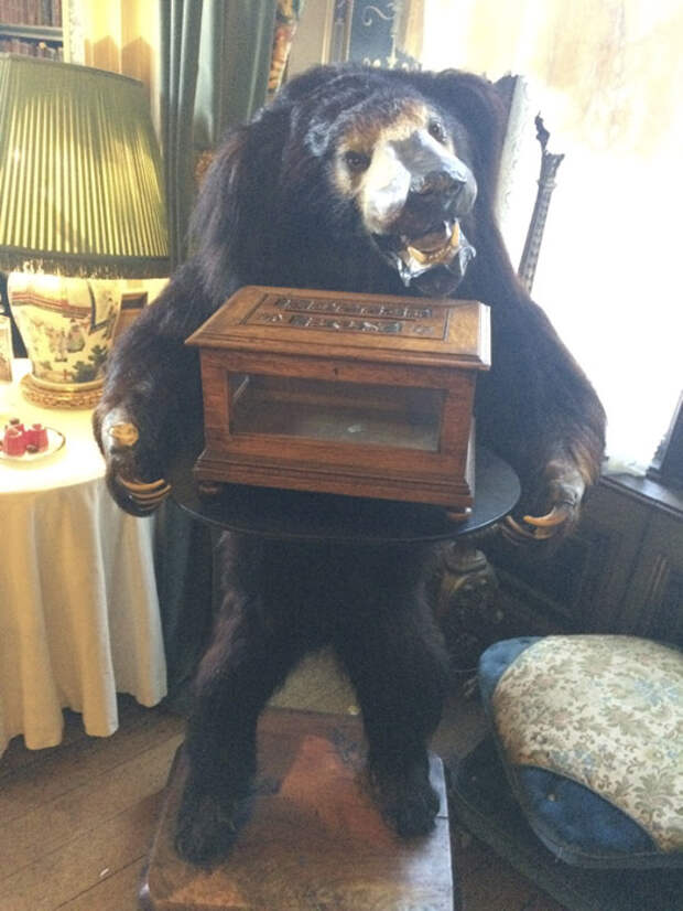 Странный медведь, странная шкатулка в лапах.