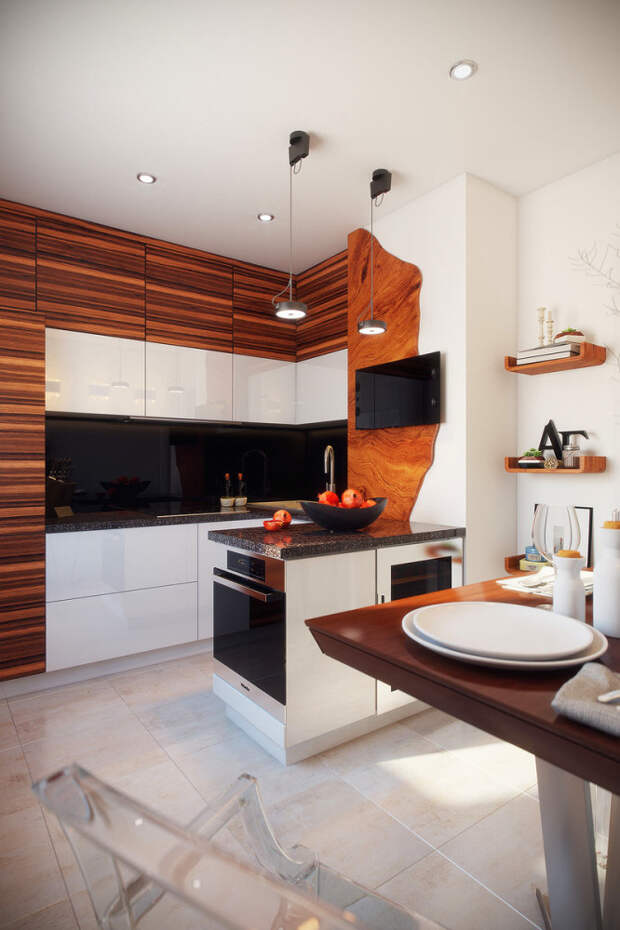Кухня в цветах: черный, светло-серый, белый, бордовый, коричневый. Кухня в стиле экологический стиль.