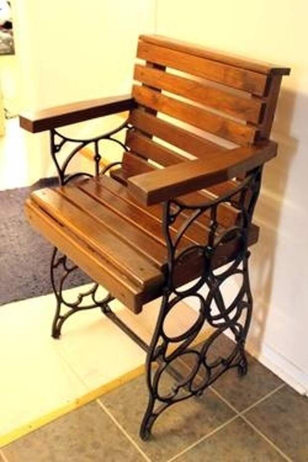 Treadle Sewing Machine Base Repurposed Chair. Awesome!!! I have bases. Now i know why i still have them!!!