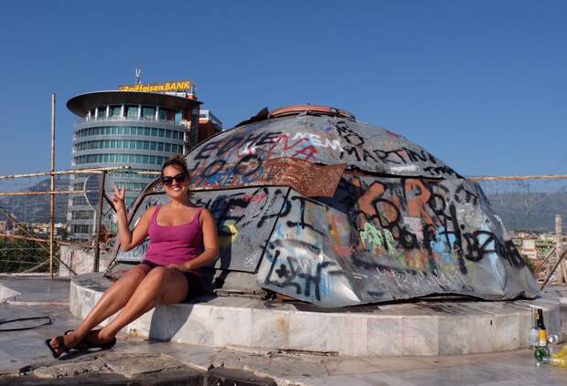 Kate at the Pyramid, Tirana, Albania