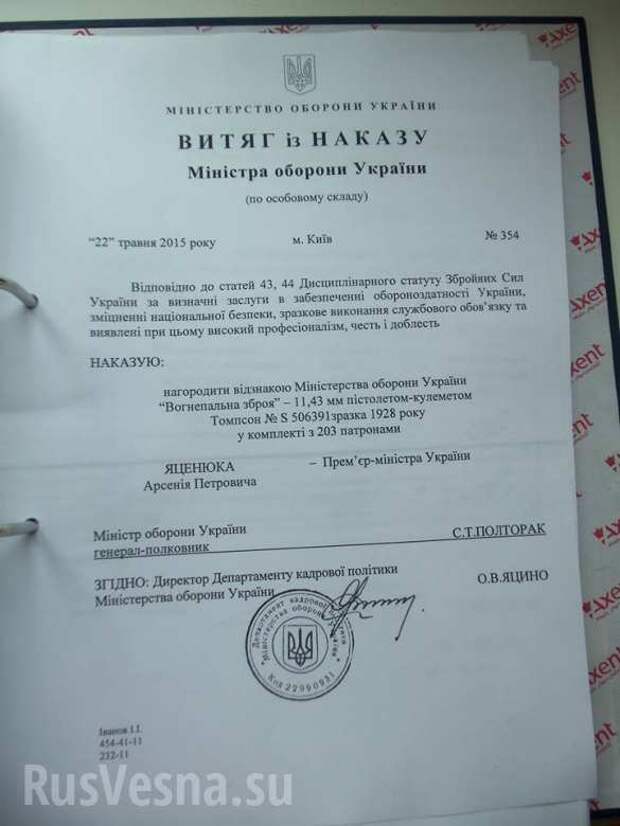 Министр обороны Украины «вооружил» Яценюка гангстерским пулеметом (ФОТО) | Русская весна