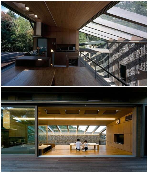 Дизайнеры Hiroshi Sambuichi создали структуру, которая позволяет потоку воздуха и света «гулять» по всему внутреннему пространству (Stone House, Япония).