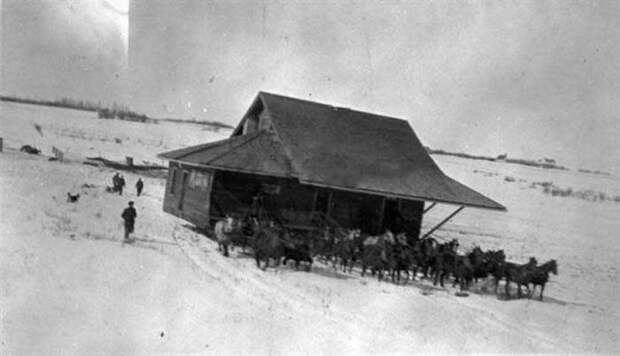 «Переброска» дома из Кресвика в Аллендейл примерно в 1905 году Как и зачем люди перевозили на лошадях целые города