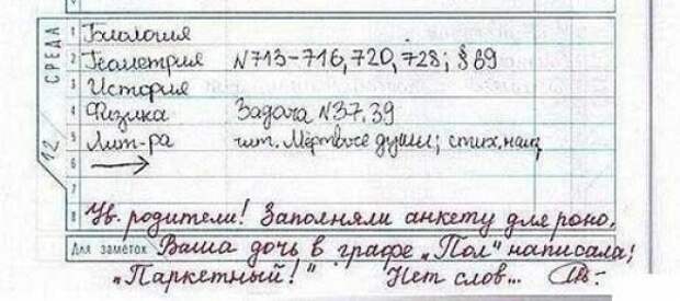 Учительские перлы из школьных дневников дневник, записи, записи в дневниках, школа, юмор