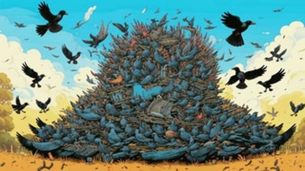 Много ворон в городе / Изображение сгенерировано FusionBrain.AI от Sber AI / amic.ru