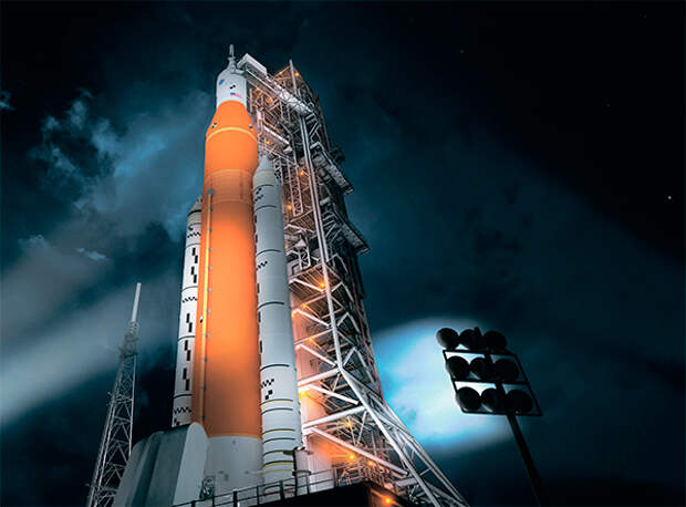 Первую скрипку в проекте создания международной космической станции Deep Space Gateway на орбите Луны будут играть США. А первые модули для ее строительства выведет в космос новая американская сверхтяжелая ракета SLS, один старт которой обойдется как минимум в полмиллиарда долларов 36-02.jpg