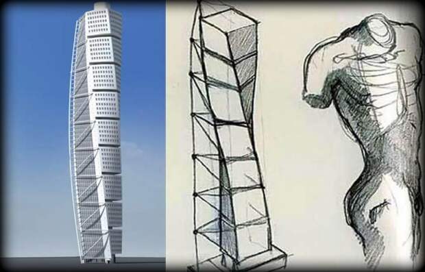 Небоскрёб Turning Torso в шведском портовом городке Мальмё. Второе по высоте здание в Европе. Архитектор: Santiago Calatrava.