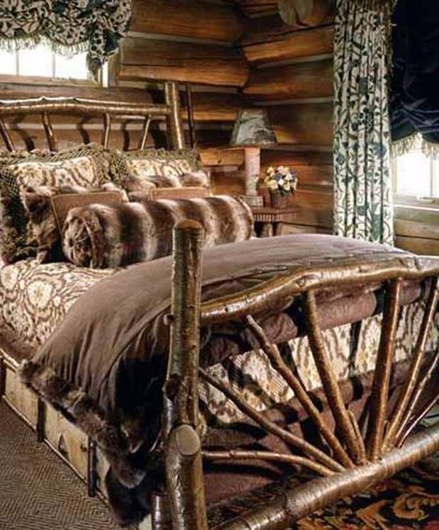интерьер спальни деревянного дома фото