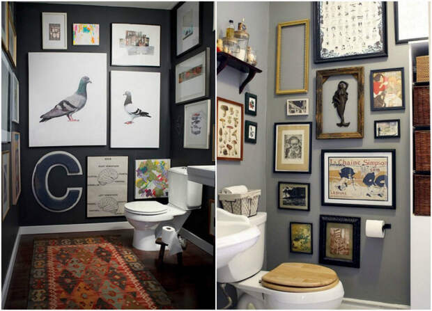 Картины на стенах туалета. | Фото: Room a Holic, Pinterest.