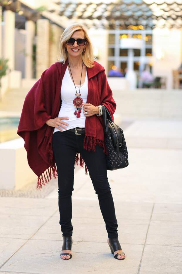 Jacket-Society-Merlot Hooded Poncho With Fringe-9701