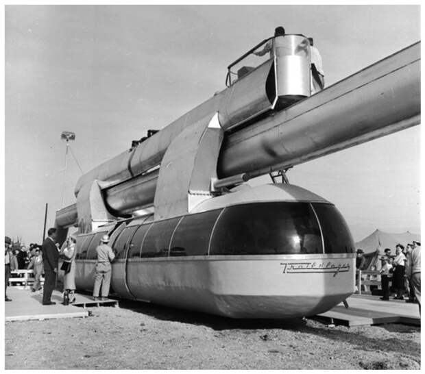 Ретрофутуристический монорельс, 1950-е вагоны, железнодорожные, изобретения, поезда, рельсы, факты, фантазии