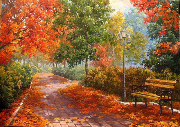Художник Гордеева Мария. Осенняя аллея.Я ухожу в осеннюю аллею, (700x497, 531Kb)