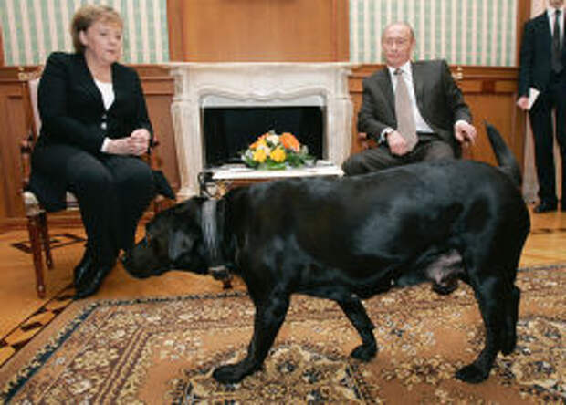 Ангела Меркель и Владимир Путин во время встречи в сочинской резиденции президента России «Бочаров ручей»