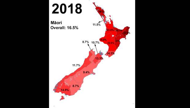 В некоторых районах Новой Зеландии маори смогли довести свою численность до свыше 50% 