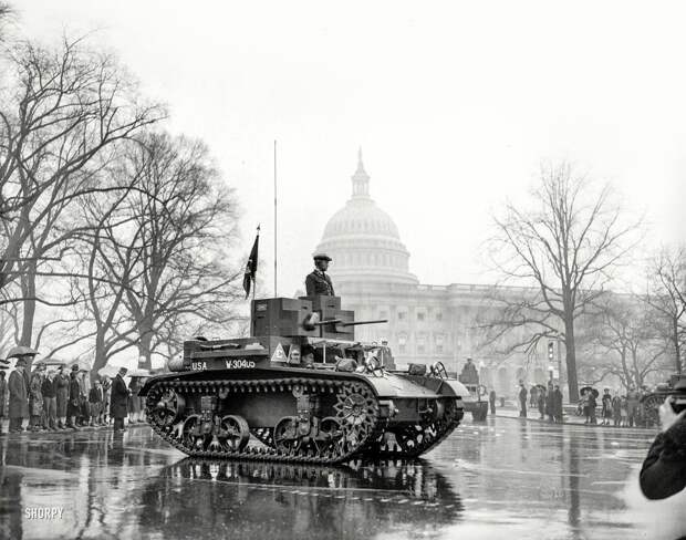 Танкисты армии США во время парада (1939 год) авто, олдтаймер, ретро фотографии, старинные автомобили